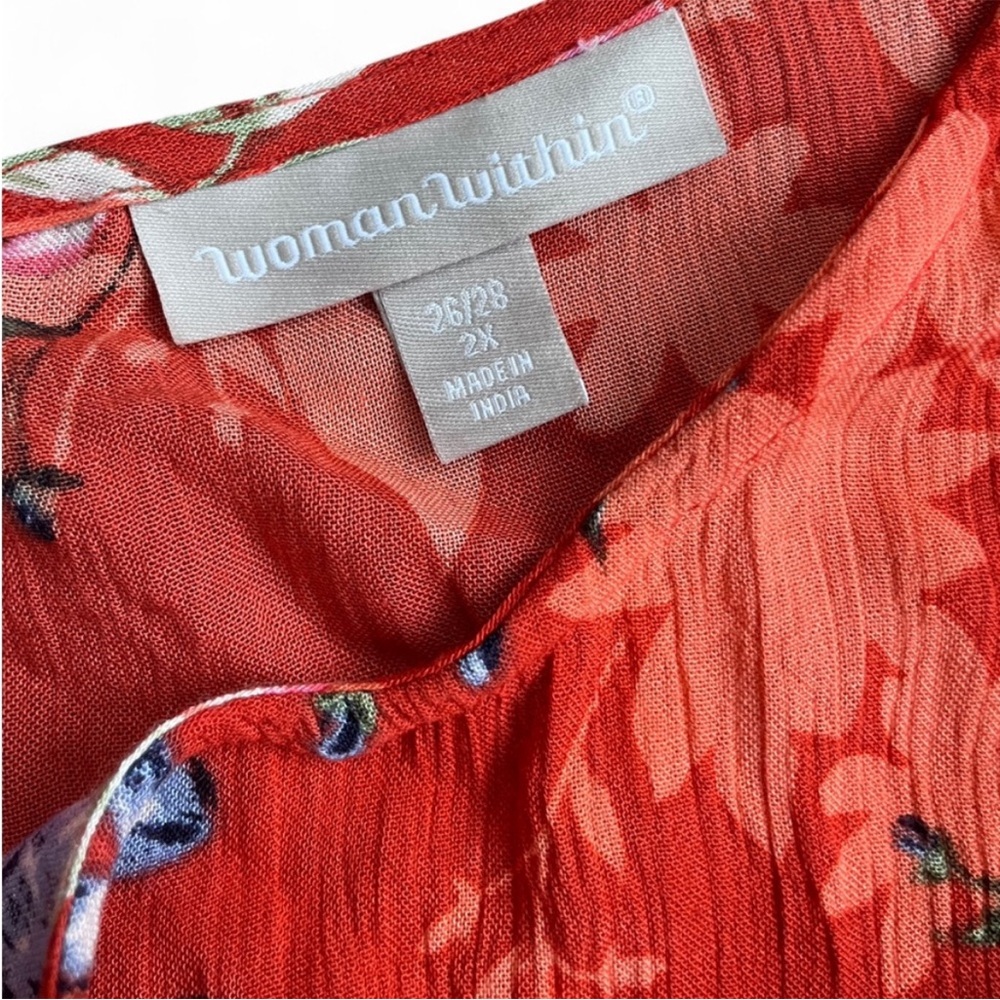 Woman Within- red/ orange floral printed dress - Picture 2 of 3